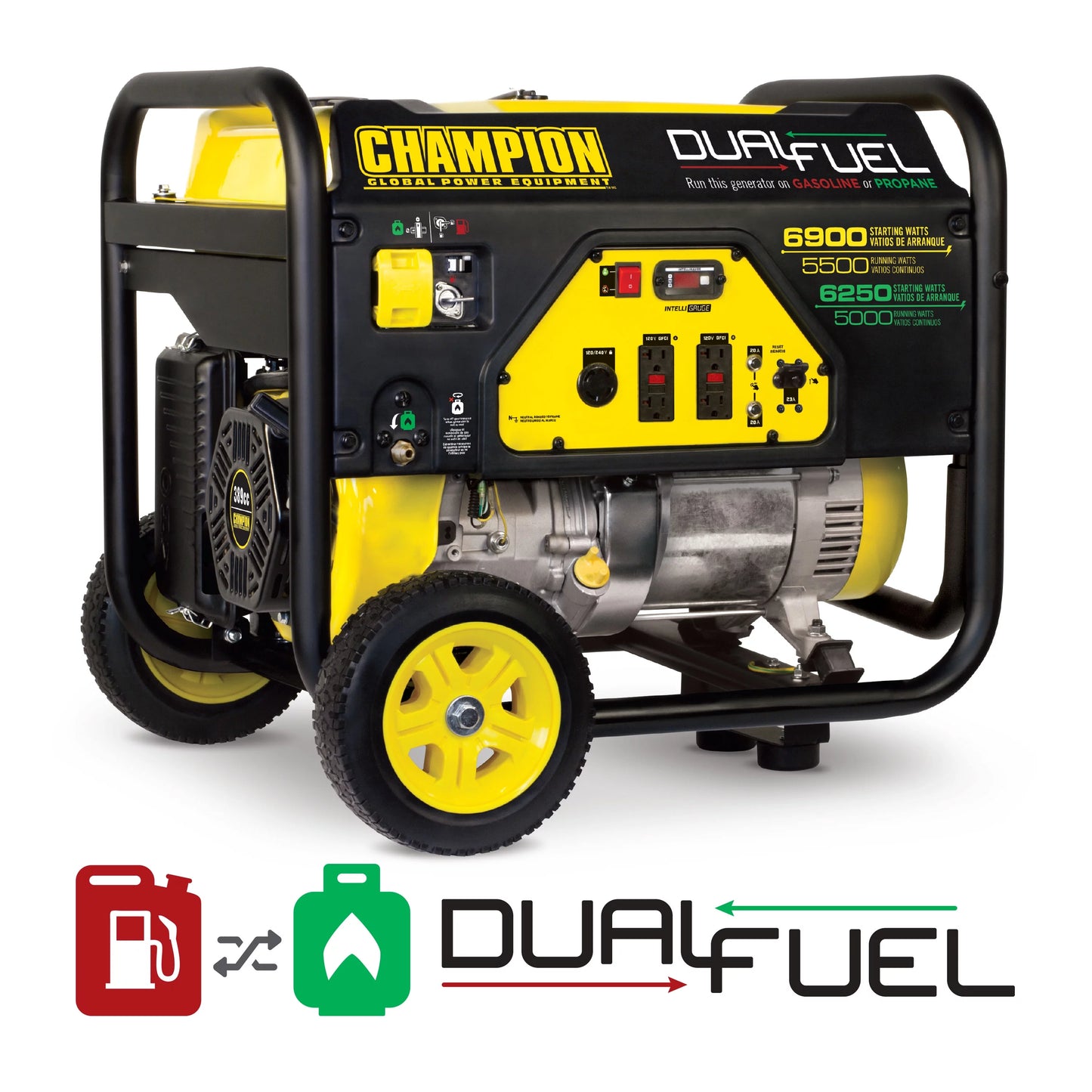 Champion Power Equipment 6900/5500 Watt Dual Fuel Portable Generator with Wheel Kit