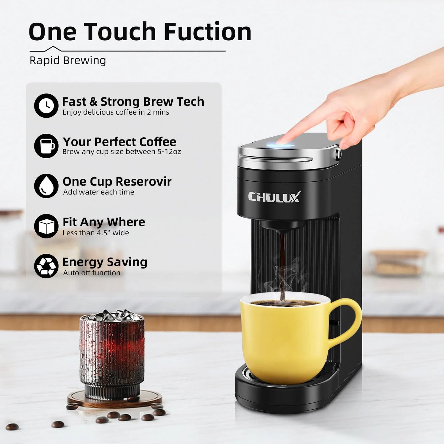 Uarter Single Serve Coffee Maker Small Coffee Maker for K-Cup Pods &#038; Ground Coffee, Travel One Cup Coffee Machine with 5 to 12oz Brewing Sizes in Minutes, Black