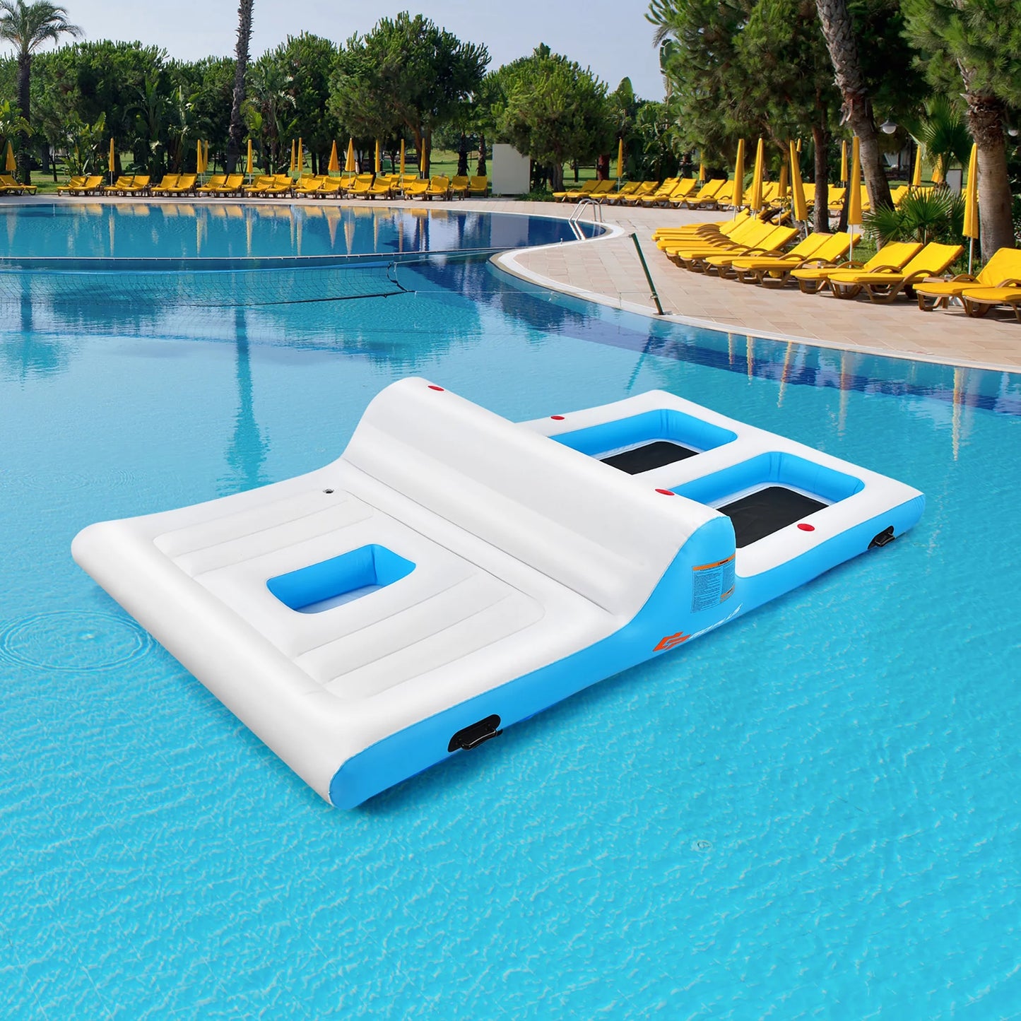 Costway Giant 4 Person Inflatable Island Lake Floating Lounge Raft W/ 130W Electric Air Pump