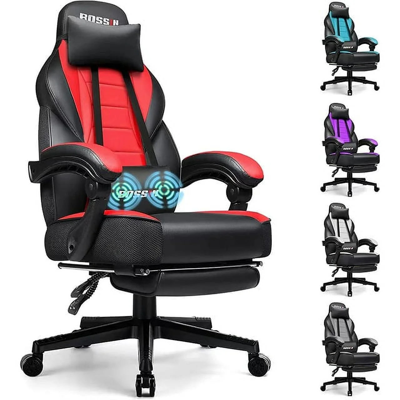 Waleaf Gaming Chair, Ergonomic Heavy Duty Design, Gamer Chair with Footrest and Lumbar Support, Large Cushion High Back Office Chair, Big and Tall Computer Chair