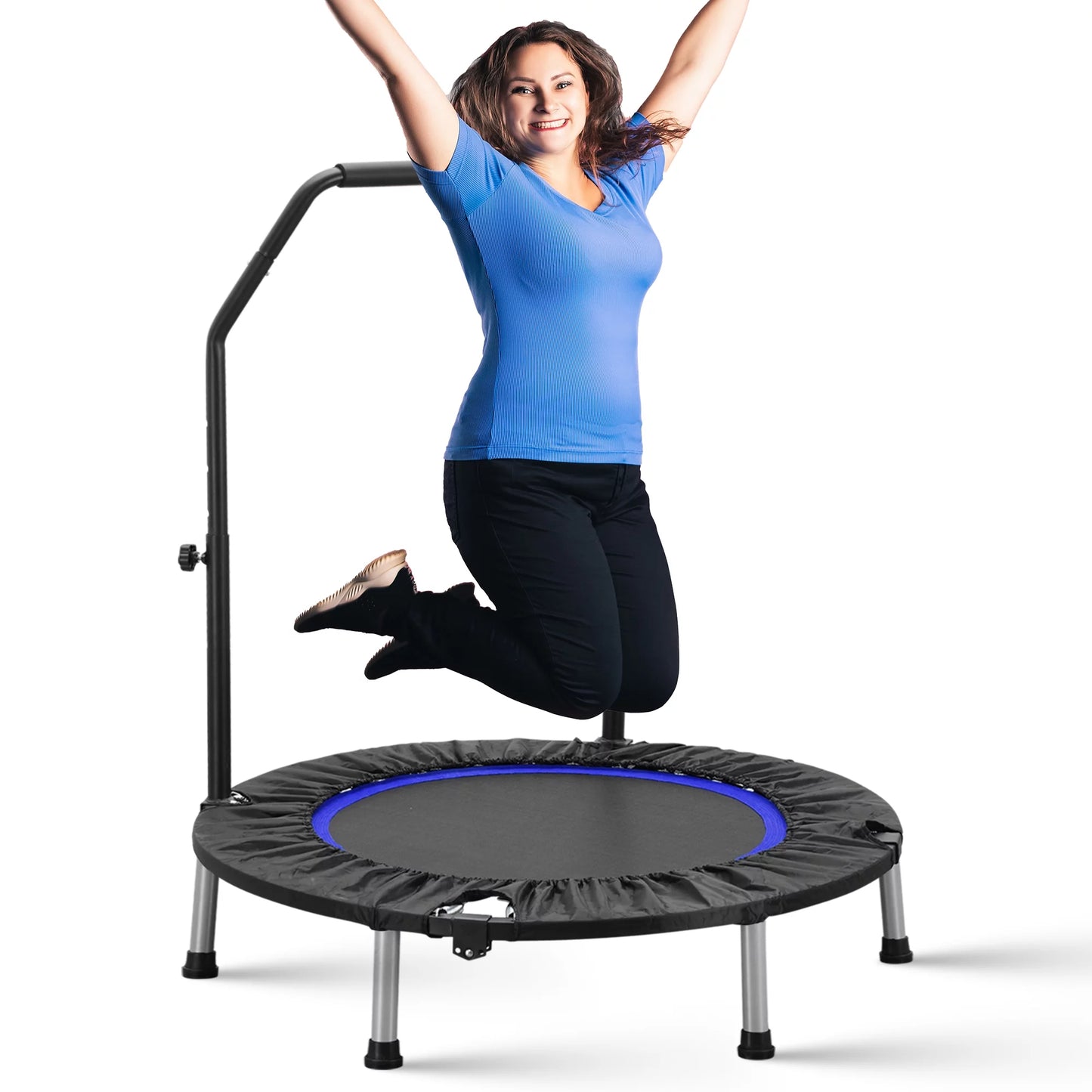 ZENOVA 40&#8243; Mini Trampoline for Adults and Kids Fitness, Indoor Trampoline Rebounder with Adjustable Foam Handle for Bounce Workout Max Load 330lbs, Blue and Black