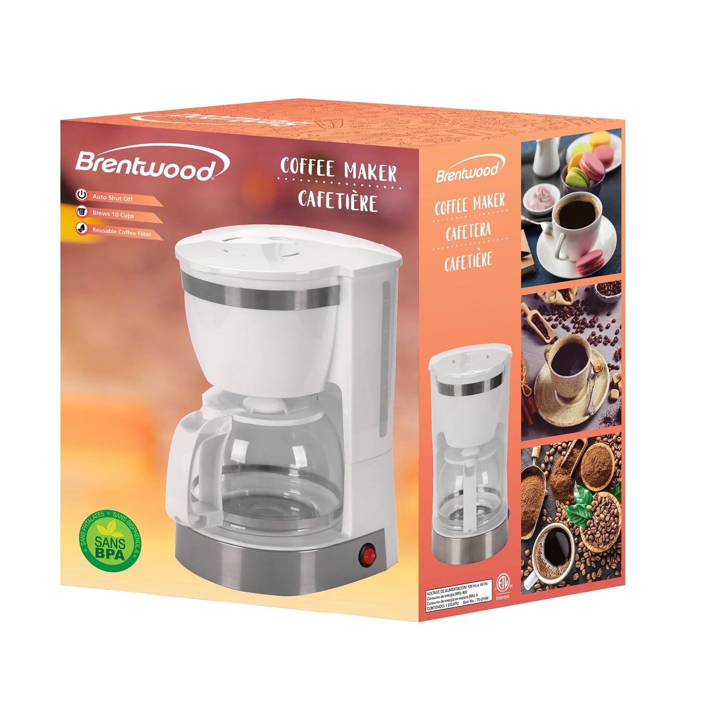 Btwd 10 Cup 800 Watt Coffee Maker in White