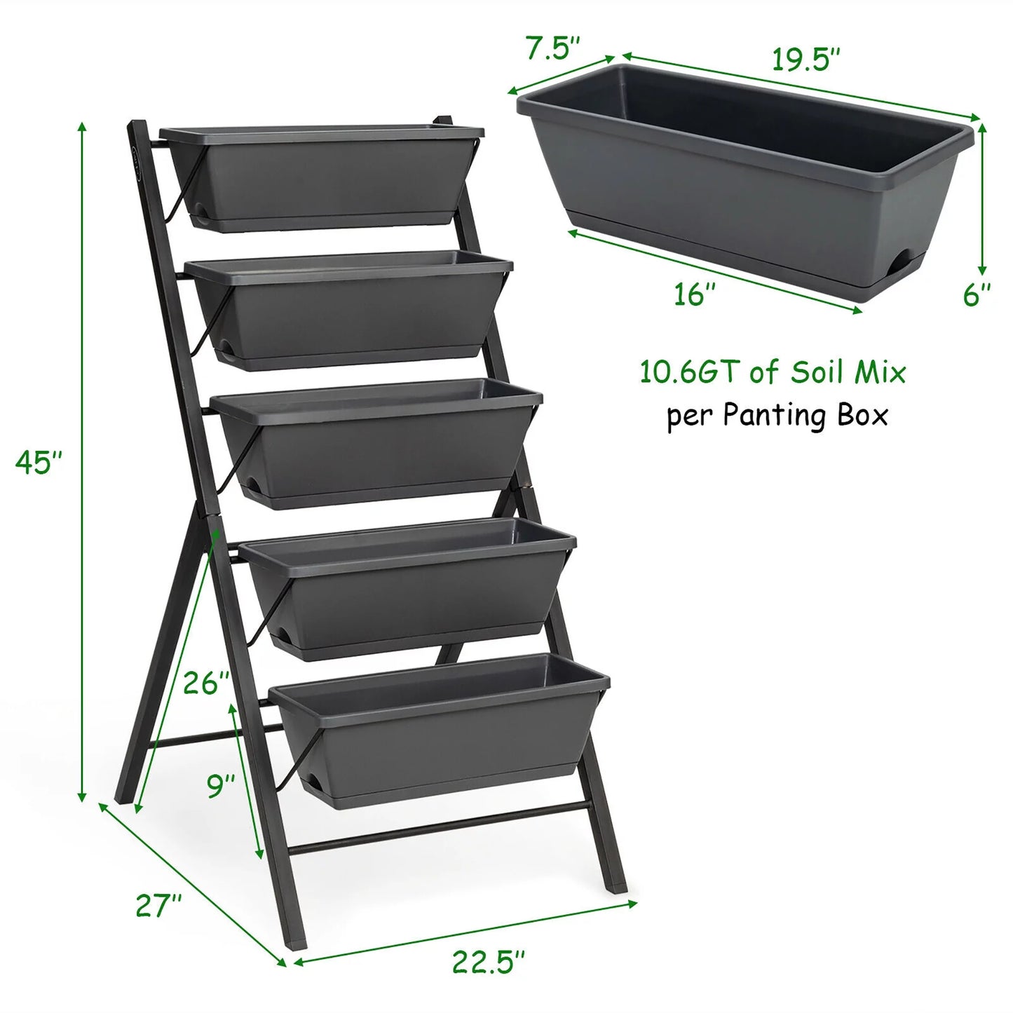 Costway 4 ft Vertical Raised Garden Bed 5-Tier Planter Box for Patio Balcony Flower Herb