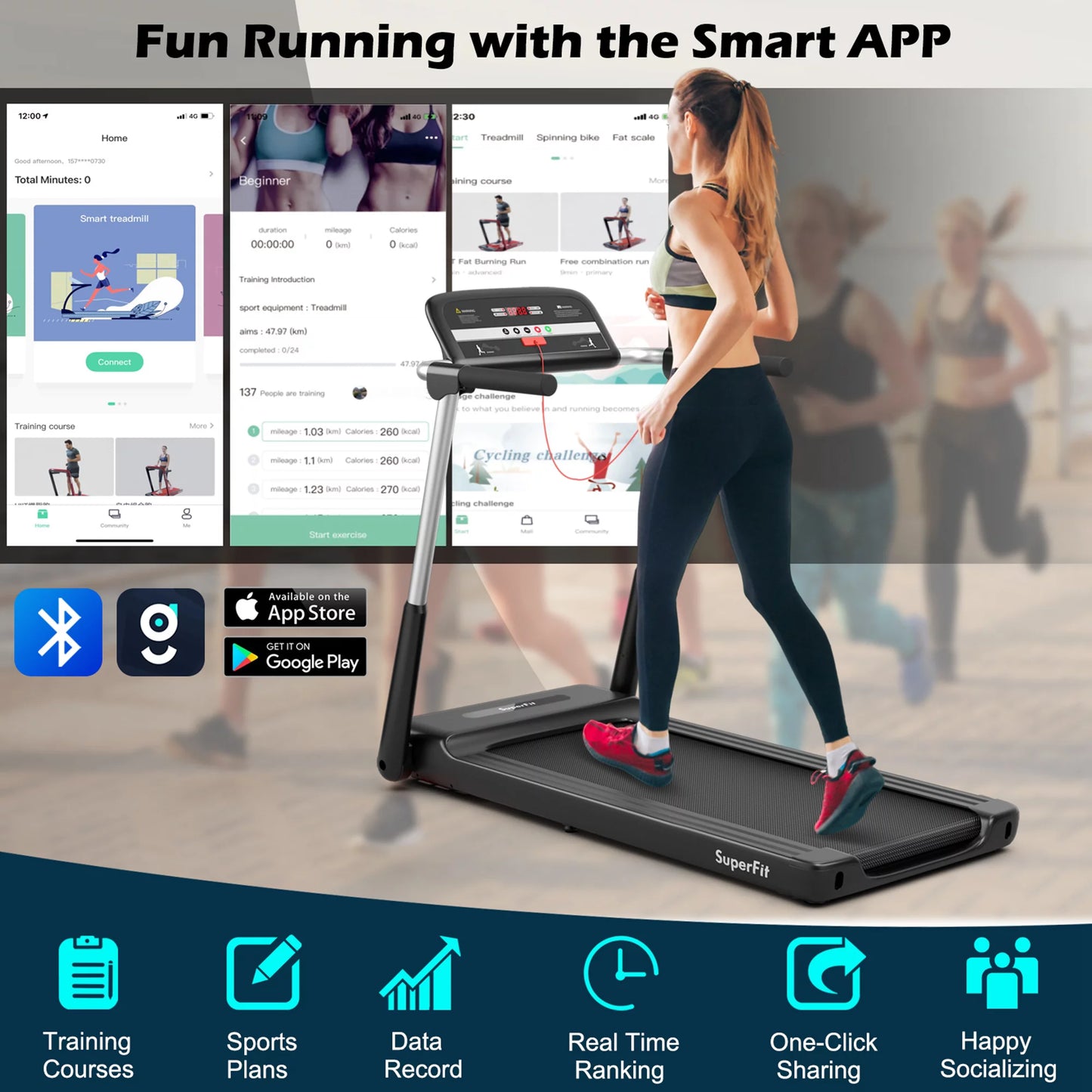 Superfit 2.25HP Folding LED Treadmill Electric Running Walking Machine with APP Control Gym