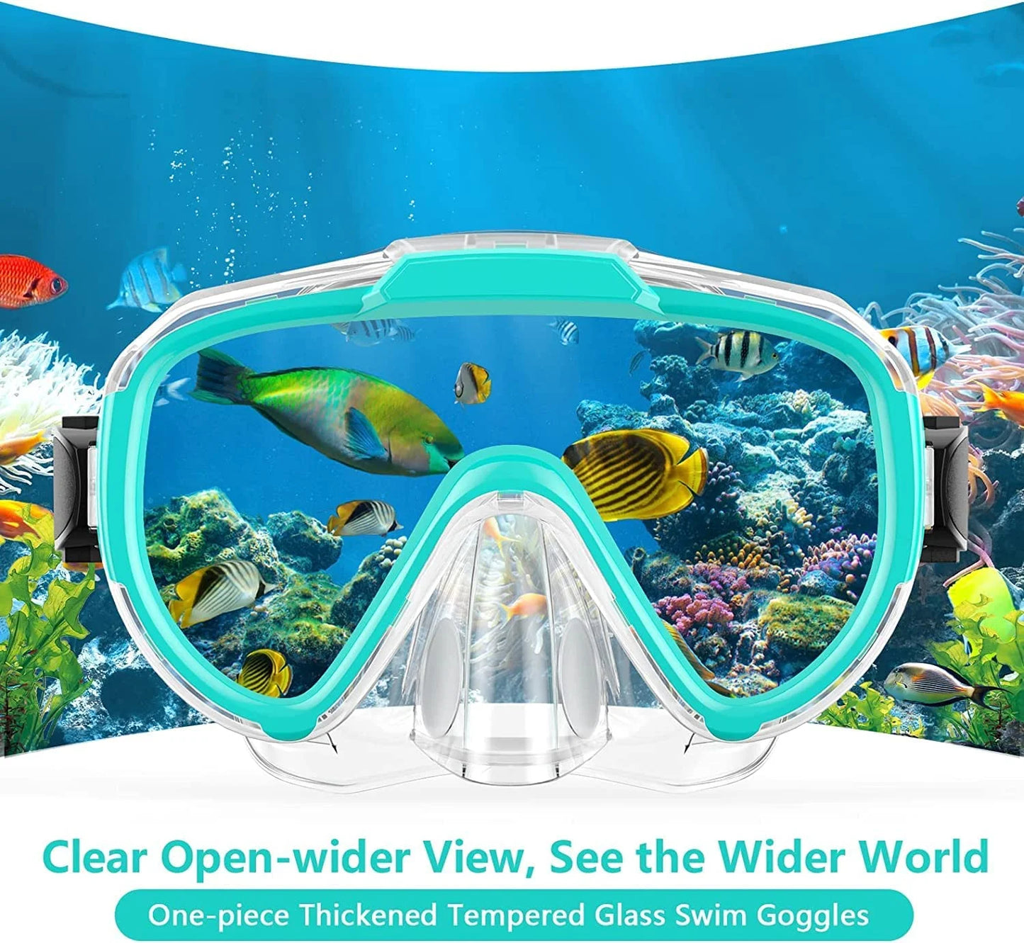 Swim Goggles Adult, Anti Fog Snorkel Diving Goggles, Clear View Tempered Glass Swimming Mask with Nose Cover