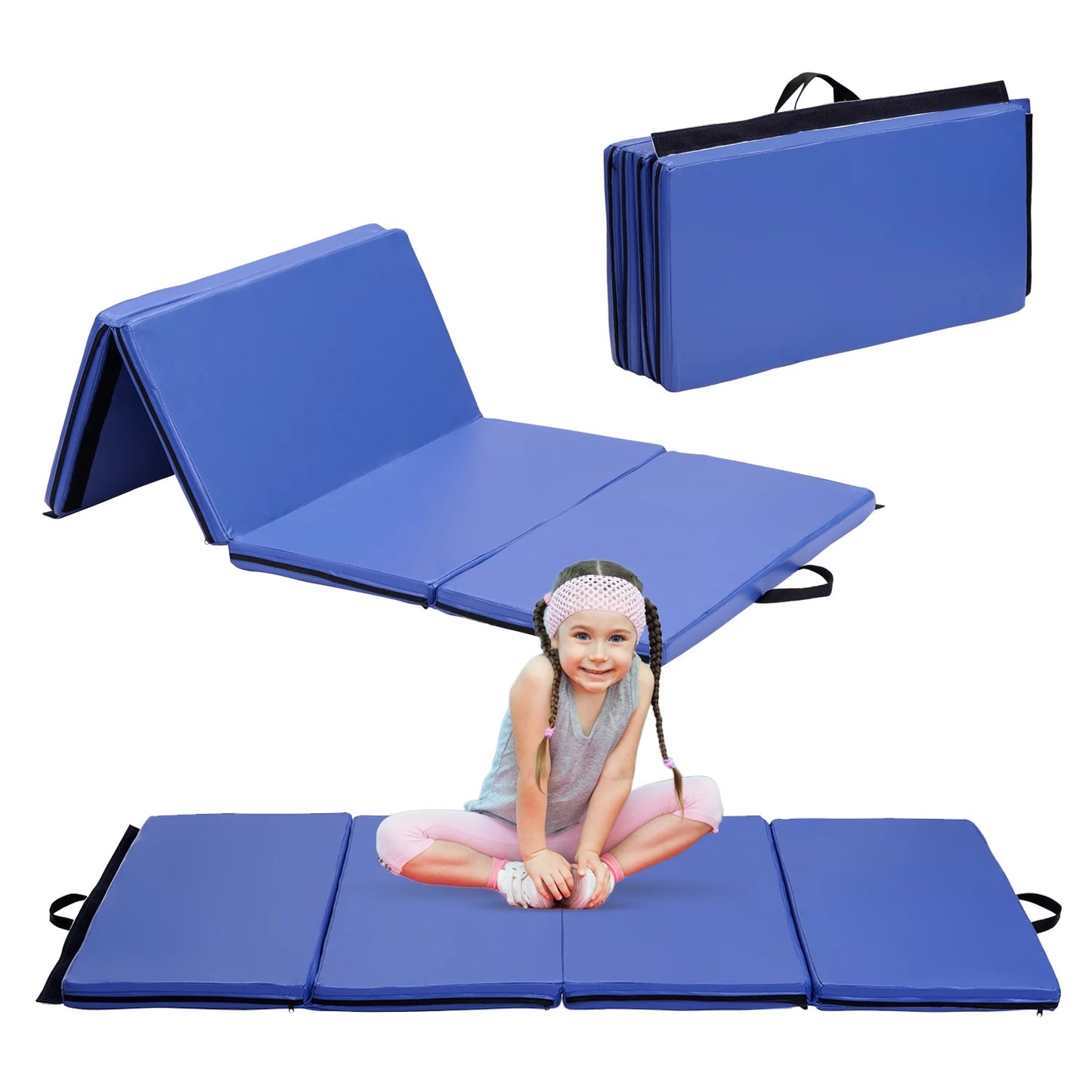 ZENOVA 3&#8217;x6&#8217;x2&#8243; Folding Tumble Exercise Mats Gymnastics Mat Aerobics Stretching Yoga Mat for Home Gym, Blue