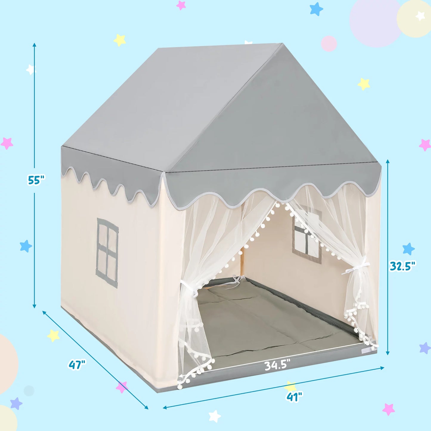 Costway Kids Play Tent Large Playhouse Children Castle Fairy Tent Gift w/ Washable Mat