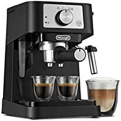 De&#8217;Longhi Stilosa Manual Espresso Machine, Latte &#038; Cappuccino Maker, 15 Bar Pump Pressure + Manual Milk Frother Steam Wand, Black / Stainless, EC260BK