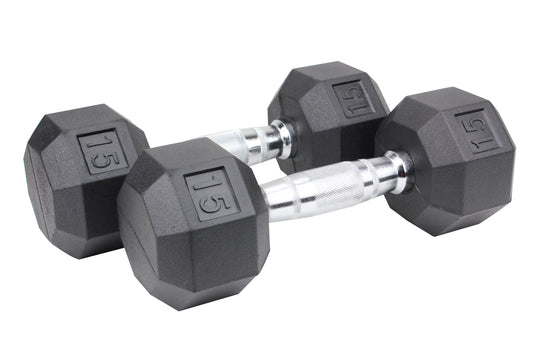 XPRT Fitness Rubber Coated Hex Dumbbells With Chrome and Textured Handle &#8211; 30 lb Single