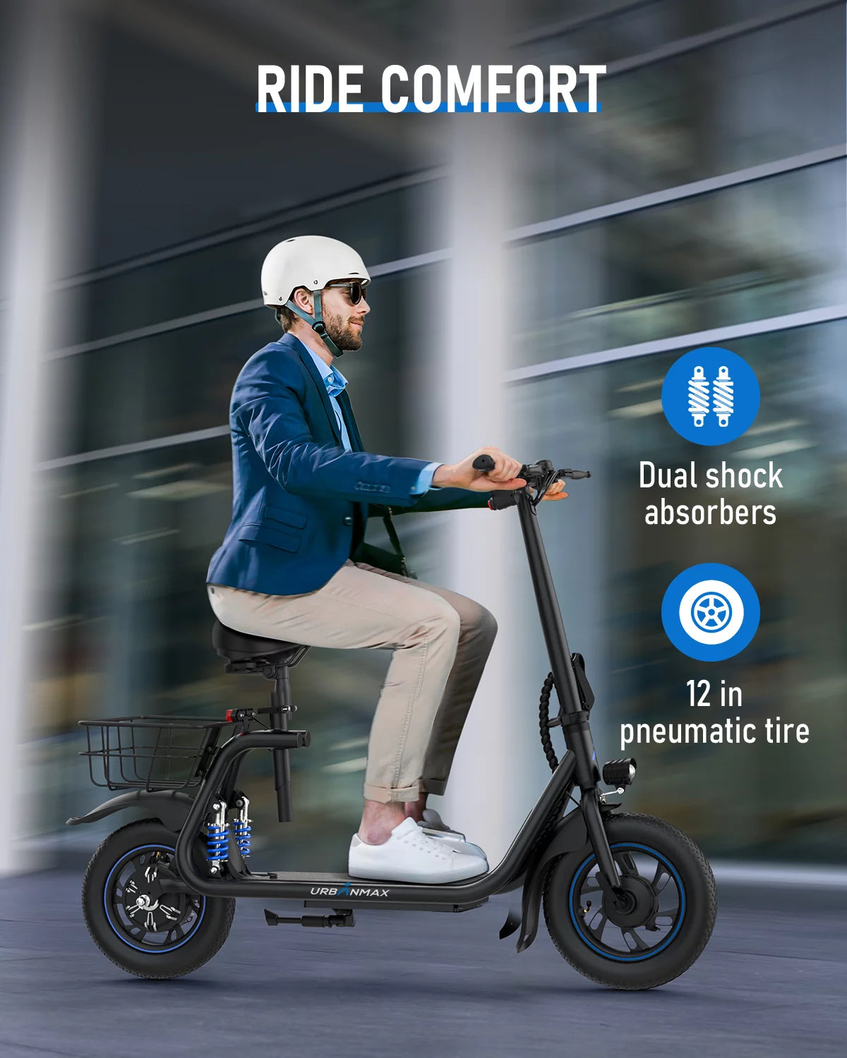 URBANMAX C1 Pro Electric Scooter Adults with Dual Shock Absorbers Up to 25 Miles 18.6MPH 450W Powerful Motor Folding Scooter Electric for Adults with Seat &#038; Carry Basket