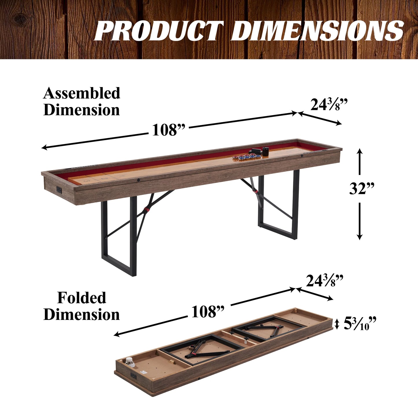 Barrington EZ Fold Shuffleboard Table (108 in x 24 in)