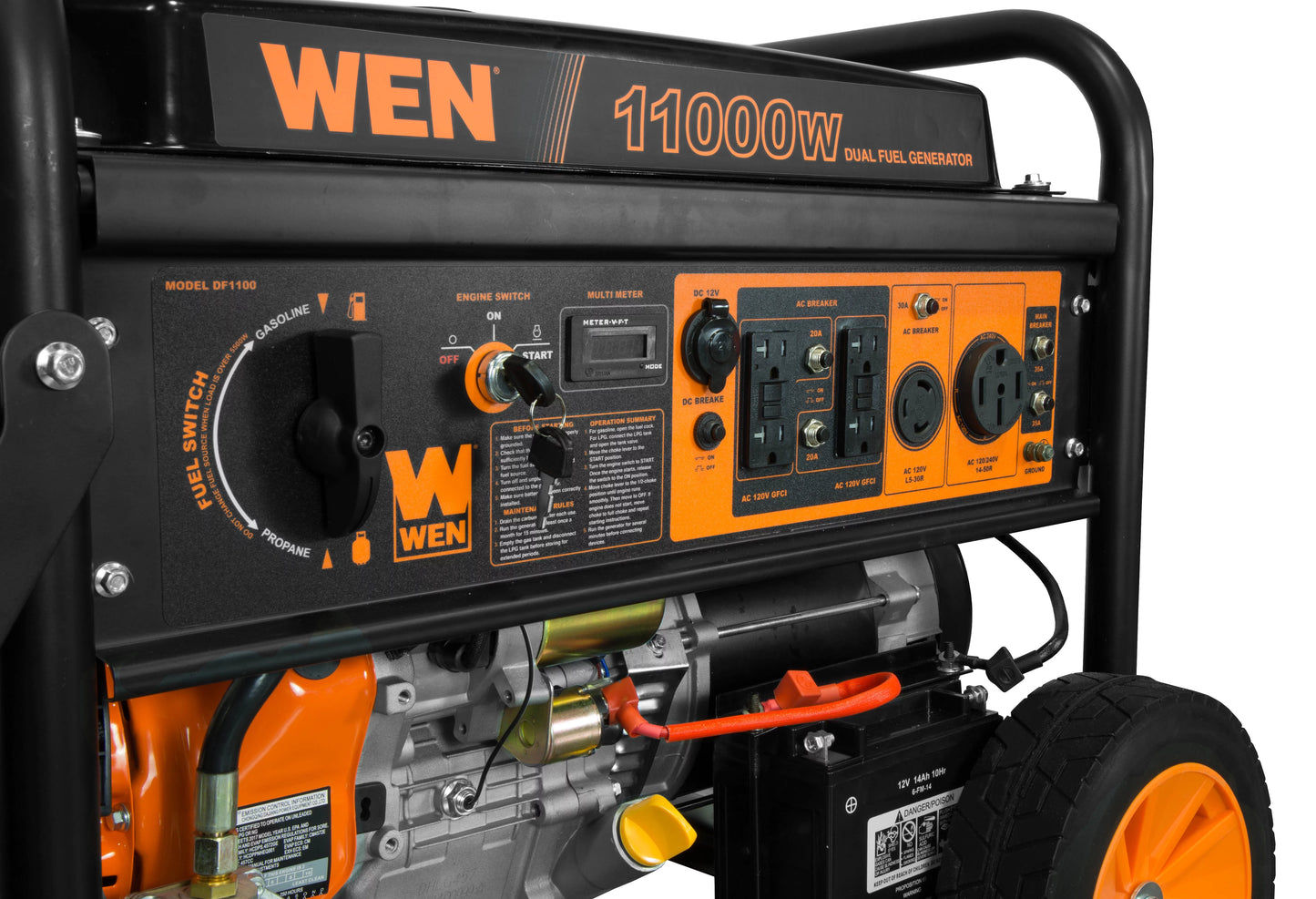 WEN 11,000-Watt 120V/240V Dual Fuel Portable Generator with Wheel Kit and Electric Start &#8211; CARB Compliant