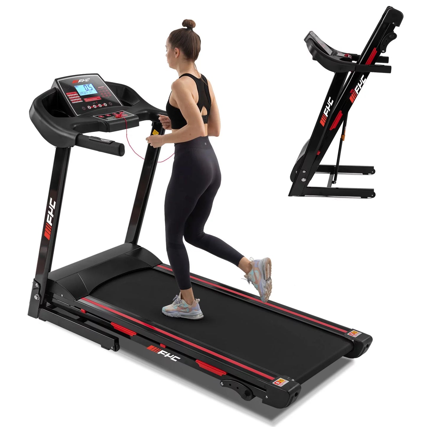 3.5HP 330 LB Weight Capacity with 3-Level Incline Folding Treadmill for Home 16.5&#8243; Running Area 10MPH Speed Running Machine Electric Foldable Treadmill with APP/Bluetooth/Incline