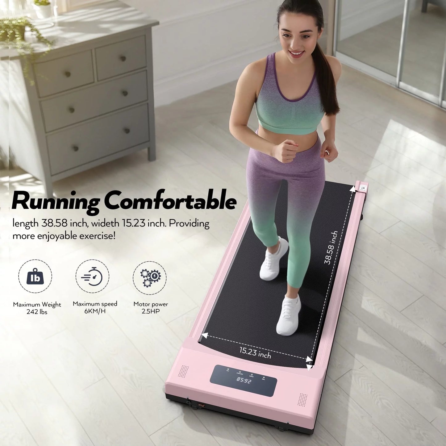 Under Desk Treadmill Portable with Remote Control, LED Dispaly Exercise Treadmill for Home, Walking Pad Electric Treadmills Quiet for Home Office, White