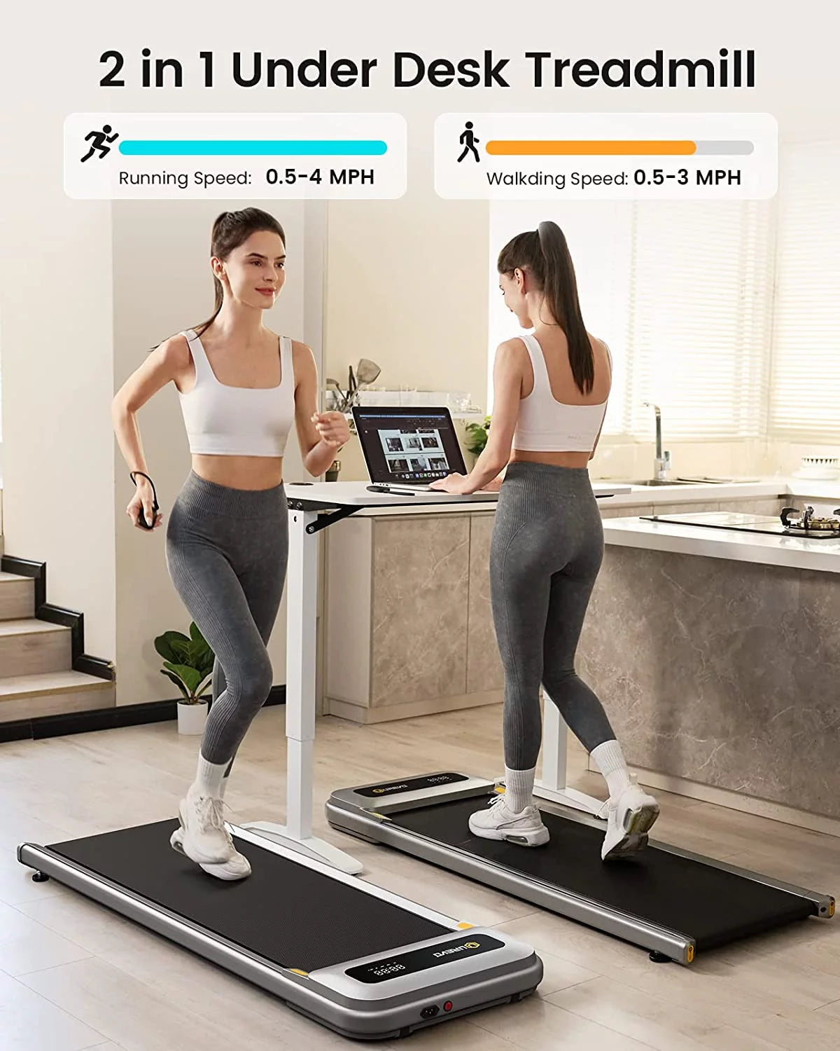 UREVO Under Desks Treadmill, Walking Pad 2.25HP 265lbs Capacity for Office Home with Remote Control