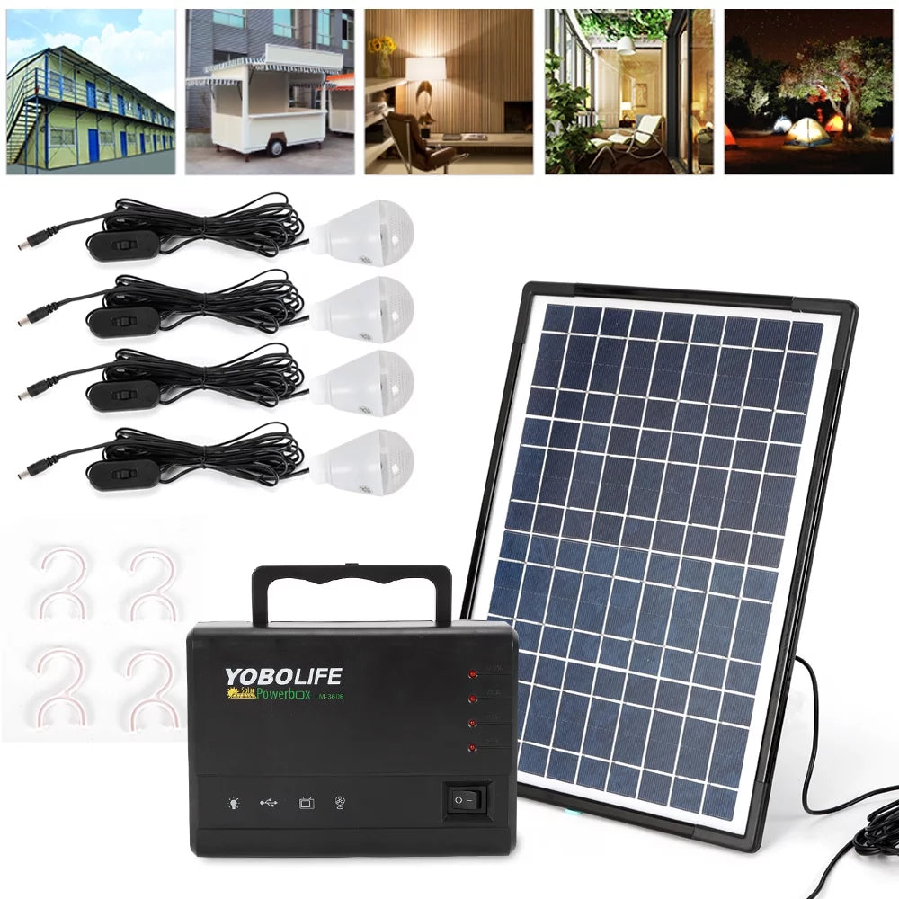 Anqidi Solar Panel Power Generator Kit Portable Camping Emergency Battery Station USB Charger w/4 LED