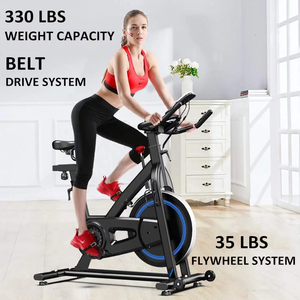 Yoleo Indoor Cycling Magnetic Resistance Exercise Bike, Ultra-Silent, Heavy Duty Home Gym Stationary, Capacity 330LBS, LCD Monitor, Pulse Sensor, Water Bottle Holder-2021 Upgraded New Version