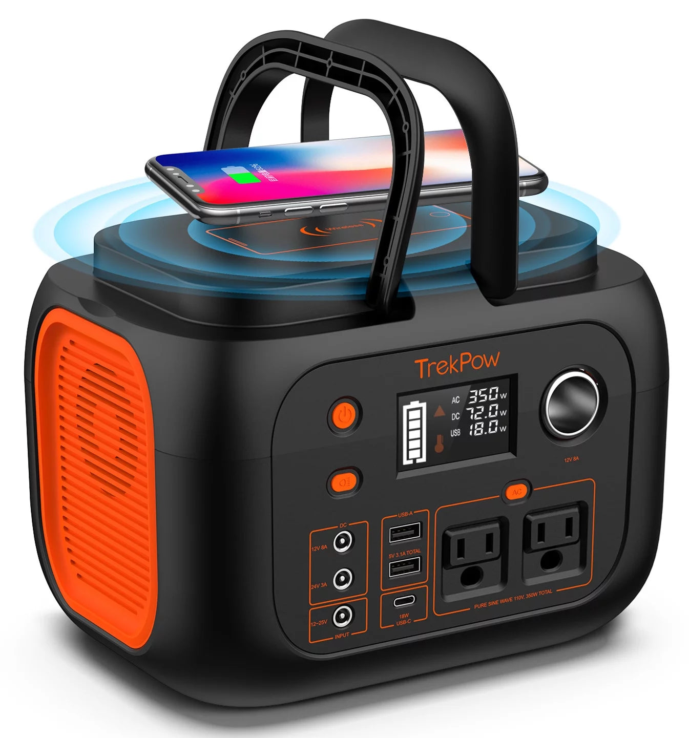 TrekPow Portable Power Station, 296Wh 80000mAh Solar Generator with 110V/350W AC Outlets, Wireless Charging &#038; LED Light