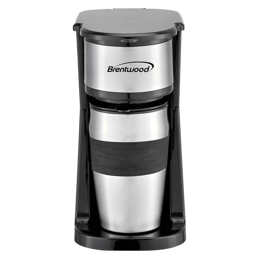 Brentwood TS-113BK Portable Single-Serve Coffee Brewer with 14 oz Travel Mug, Black