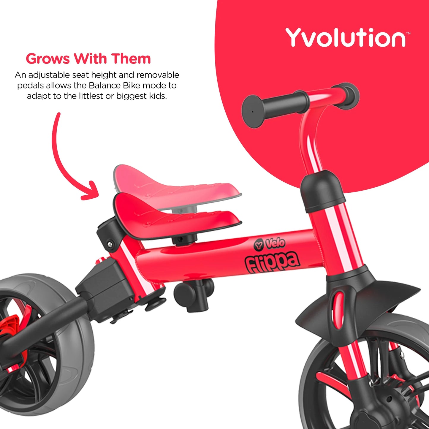 Yvolution Velo Flippa 4-in-1 Triicycle to Balance Bike 2-5 Years (Red) Unisex