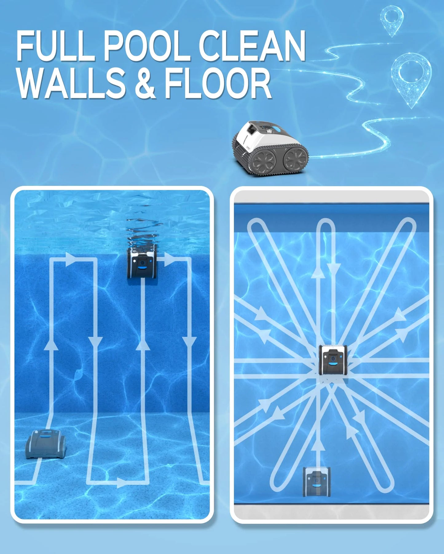 Wybot Robotic Pool Cleaner, Cordless Pool Vacuum with Wall Climbing Function for In Ground Pools up to 60ft in Length