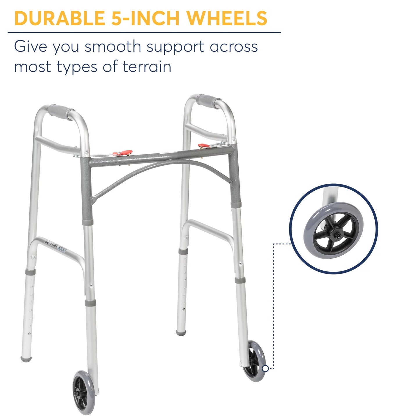 Drive Medical PreserveTech Deluxe Two Button Folding Walker with 5&#8243; Wheels