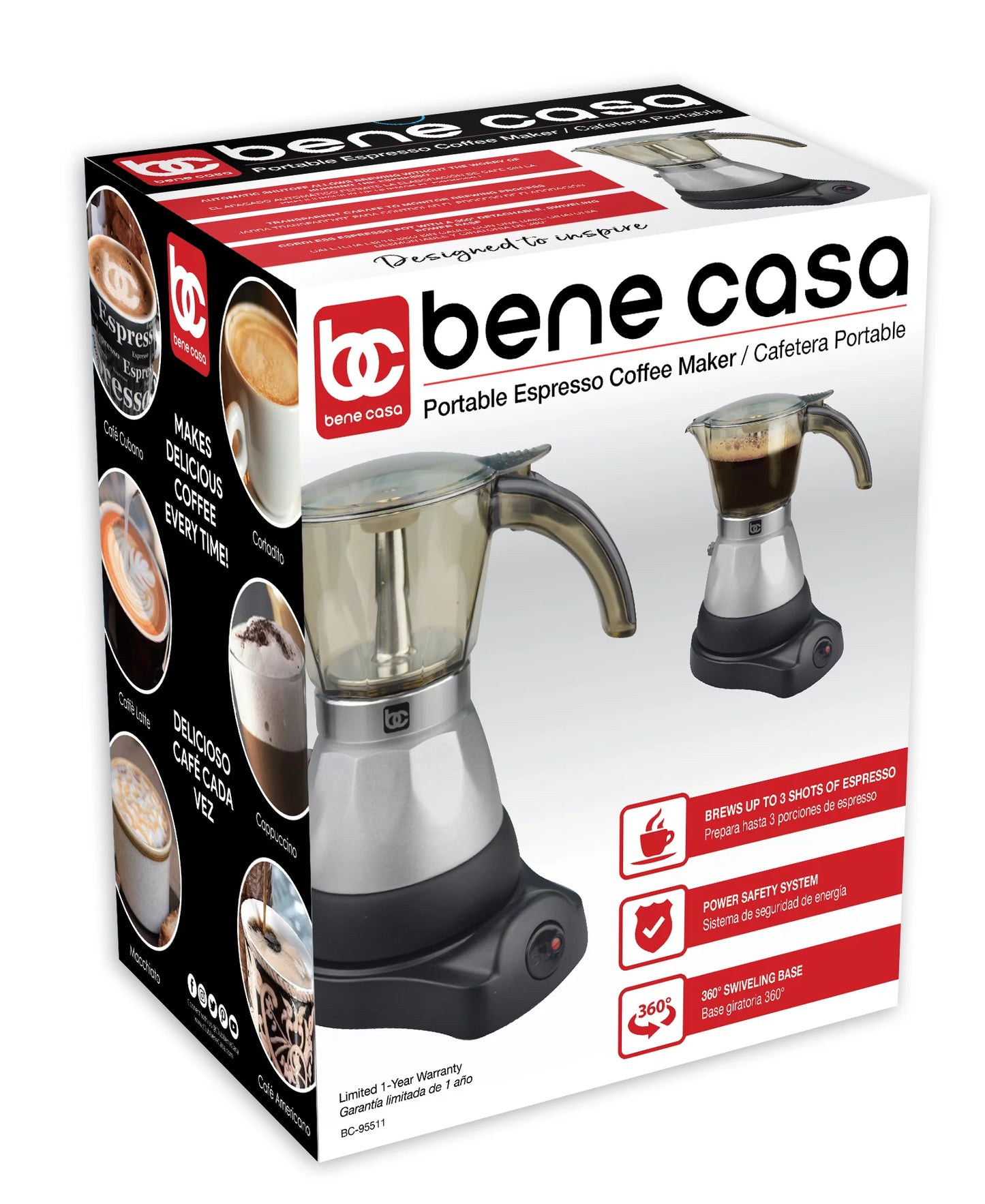 Bene Casa BC-95511 3 Cup Electric Home Automated Espresso Coffee Maker Machine