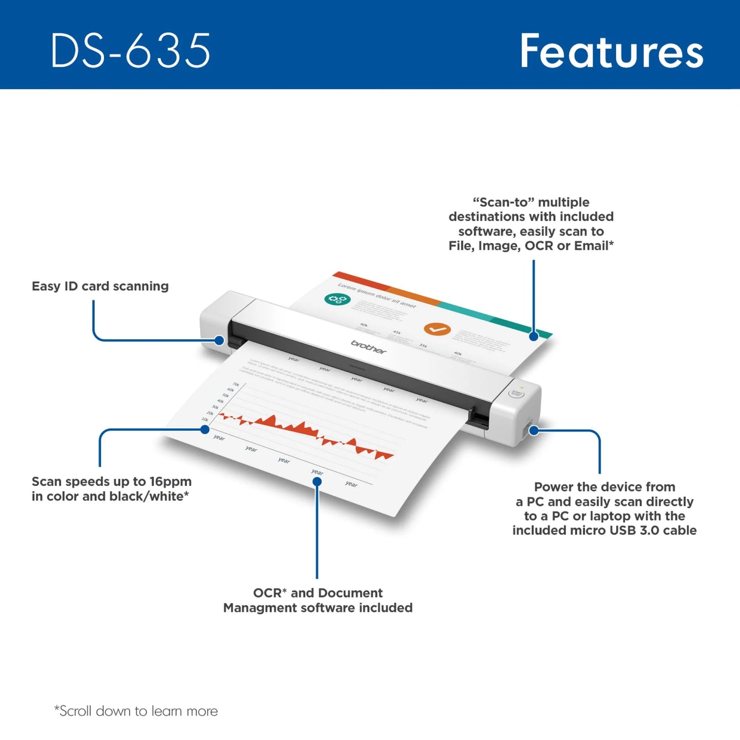 Brother Portable DS-635 Compact Mobile Document Scanner