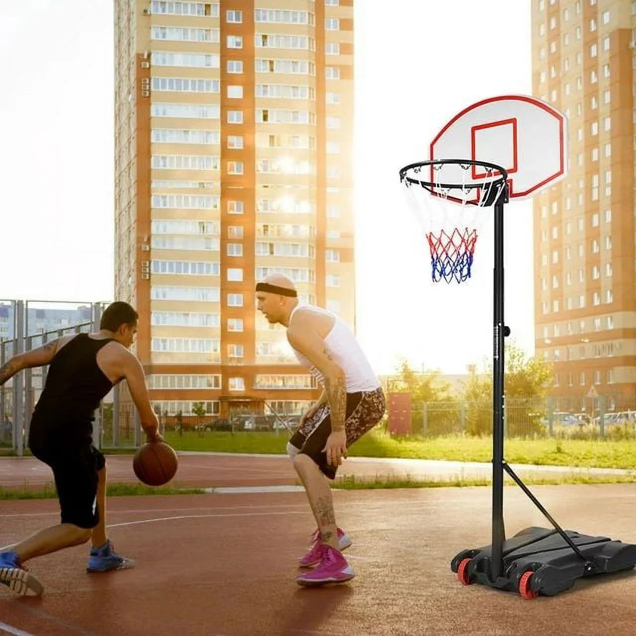 SUGIFT Portable Basketball Hoop Kids Height-Adjustable(5.5ft-6.8ft) with Wheels &#8211; Black