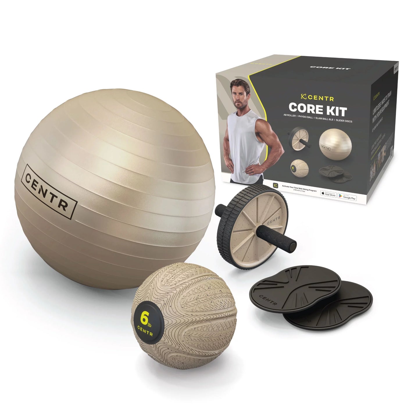 Centr by Chris Hemsworth Core Kit, Home Workout for Abs, 4 Piece Set with 3-Month Centr Membership