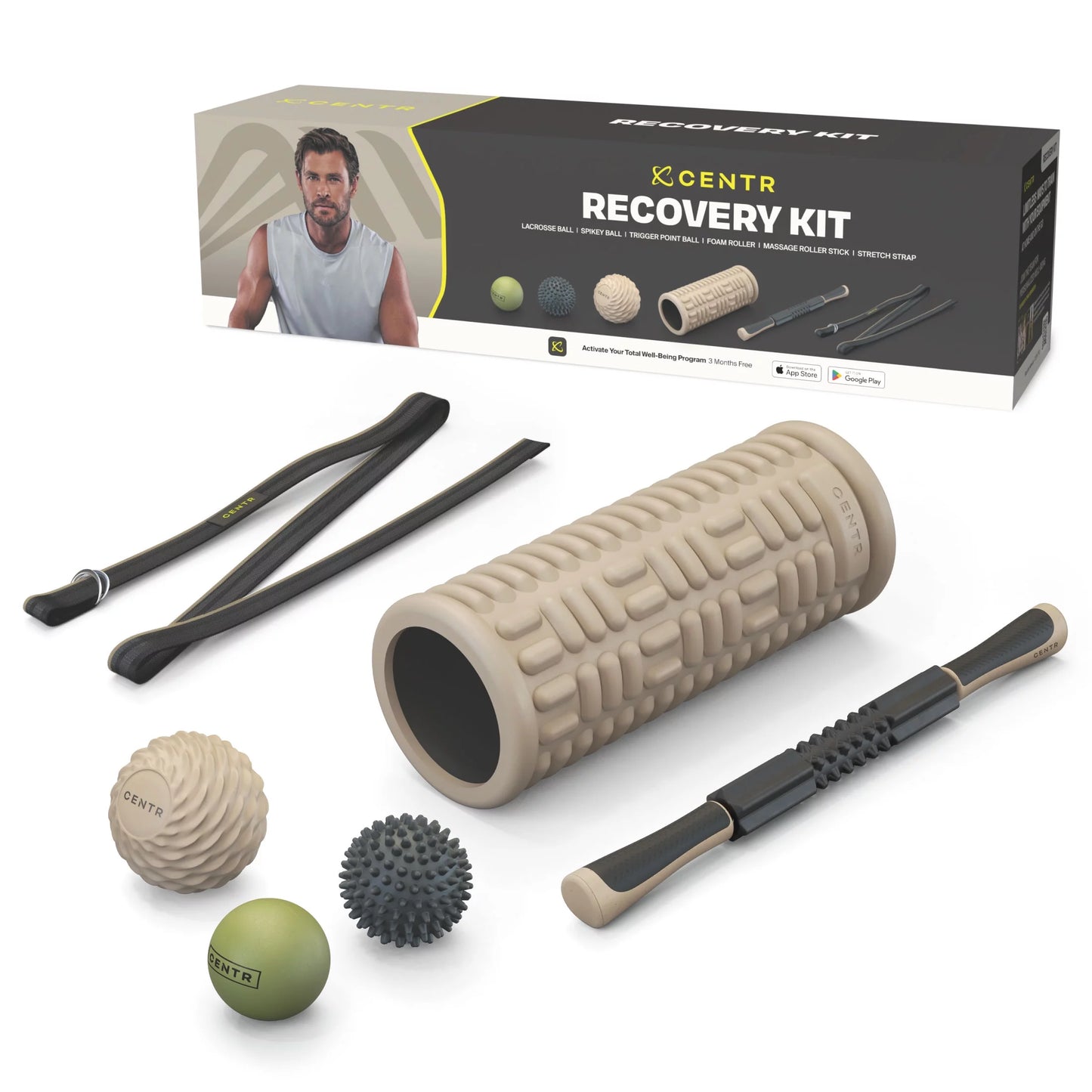 Centr by Chris Hemsworth Recovery Kit, Targets Sore Muscles, 6-Piece Set with 3-Month Centr Membership