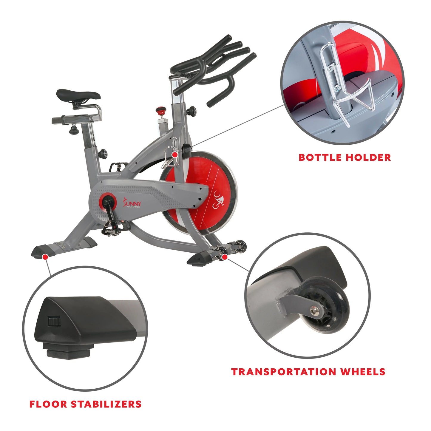 Sunny Health &#038; Fitness AeroPro Stationary Indoor Cycling Exercise Bike with 44 lb Flywheel, Clipped Pedals, Home Cardio, SF-B1711