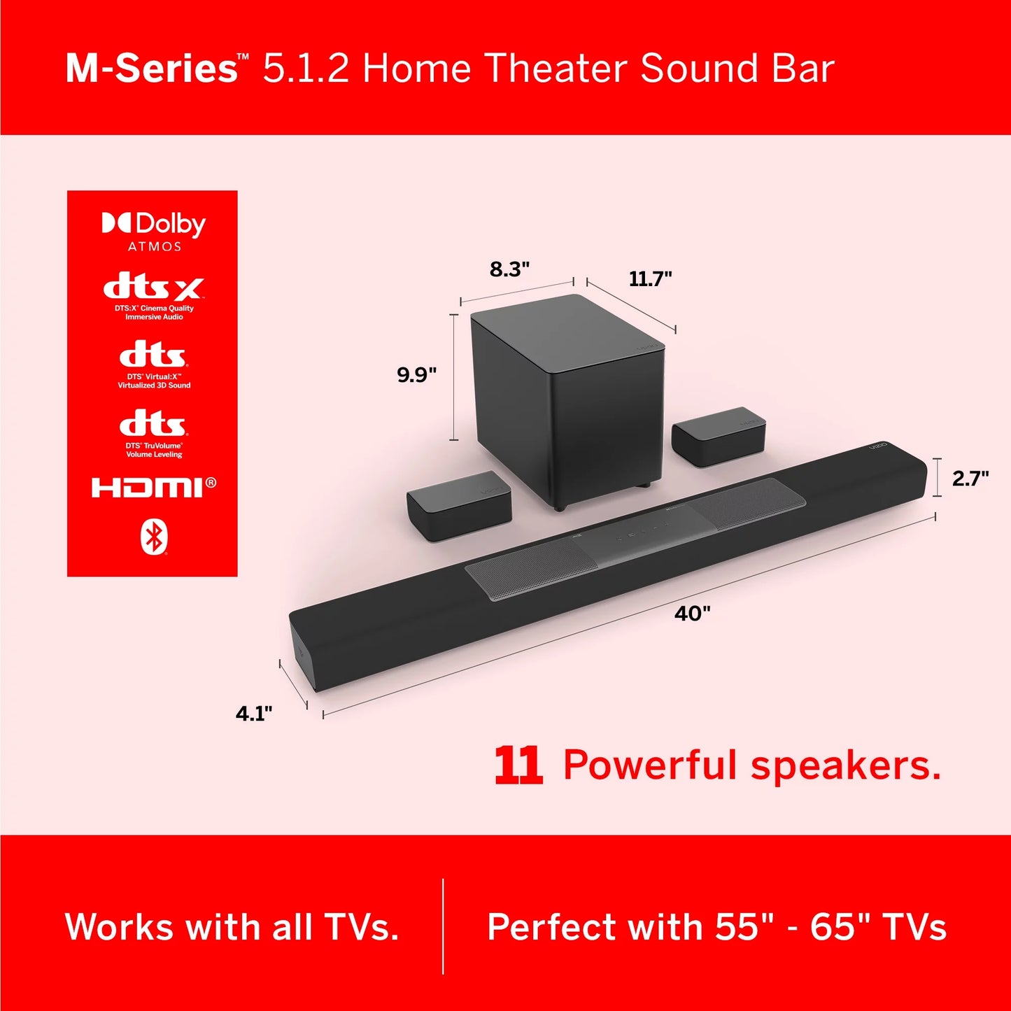 VIZIO M-Series 5.1.2 Premium Sound Bar with Dolby Atmos, DTS:X, Wireless Subwoofer M512a-H6