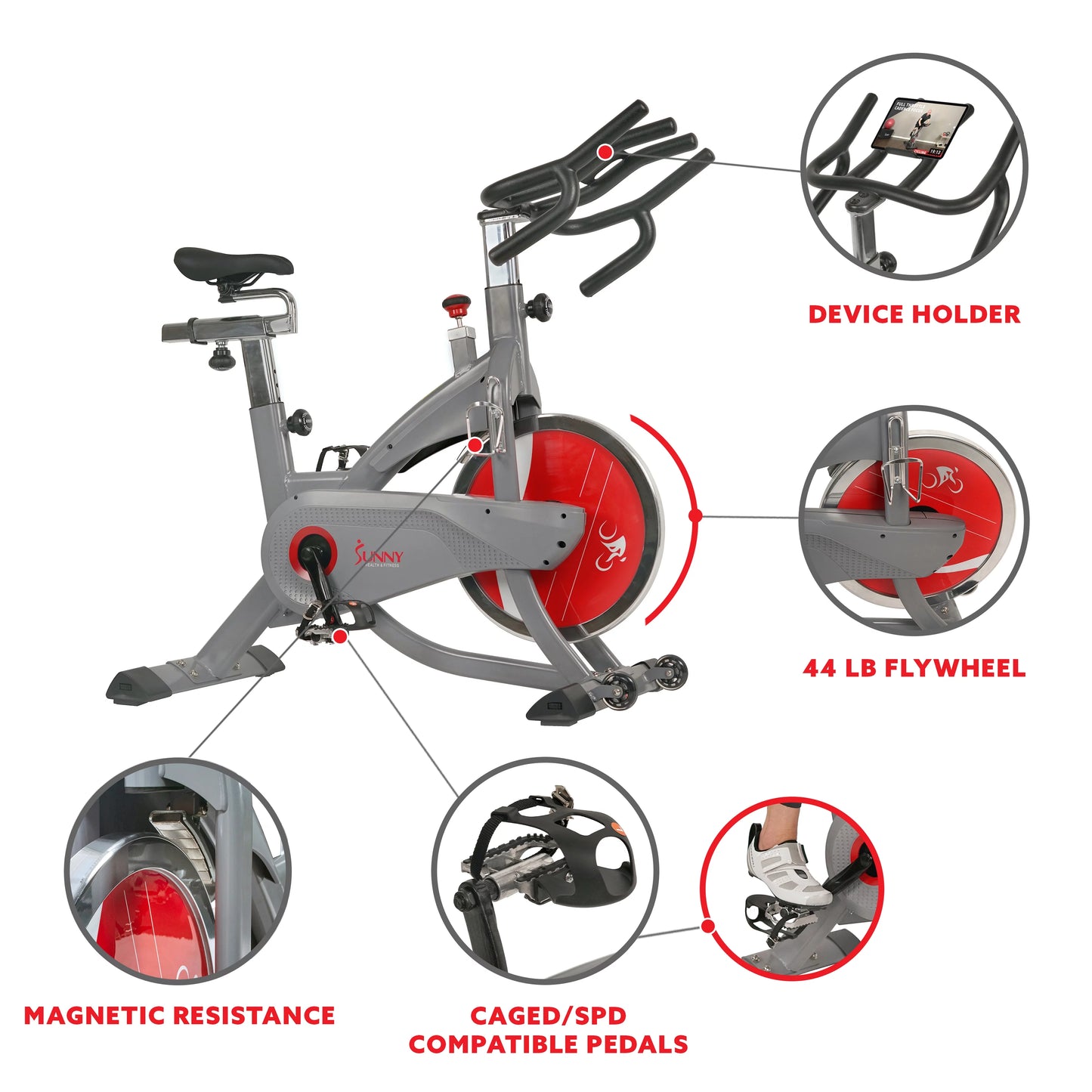 Sunny Health &#038; Fitness AeroPro Stationary Indoor Cycling Exercise Bike with 44 lb Flywheel, Clipped Pedals, Home Cardio, SF-B1711