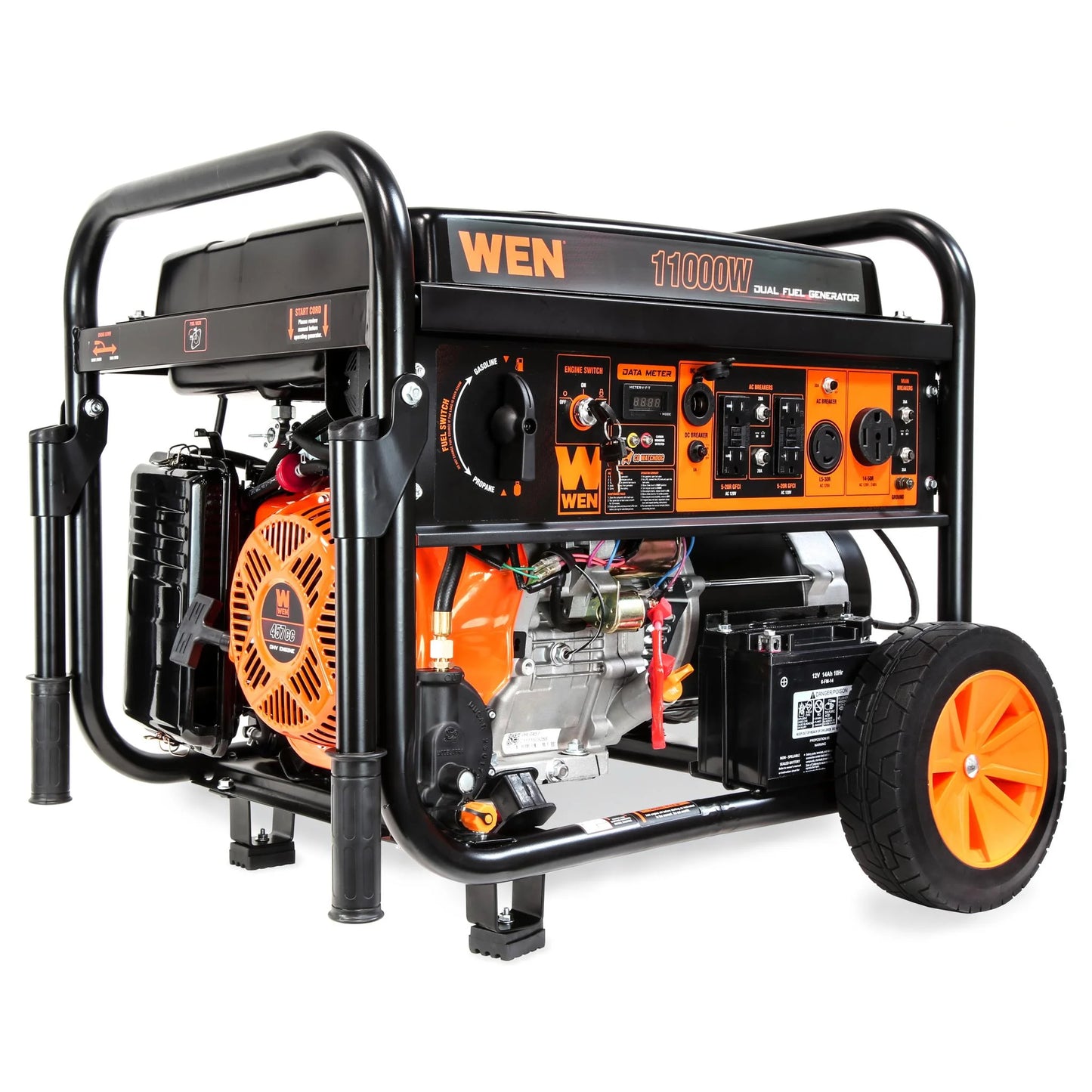 WEN 11000-Watt 120-Volt/240-Volt Dual Fuel Transfer-Switch Ready Electric Start Portable Generator with Wheel Kit and CO Shutdown Sensor