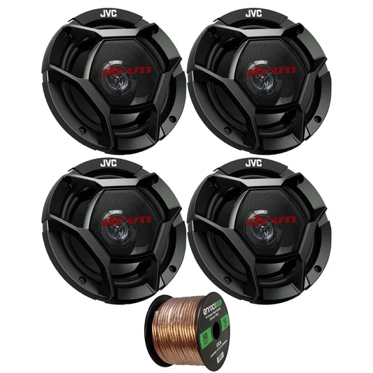 4x JVC drvn DR Series 6.75&#8243; 300W Max Power Car Audio 2-Way Coaxial Shallow-Mount Vehicle Automotive Speakers Bundle Combo with 50 Ft 16 Gauge Audio Speaker Wiring