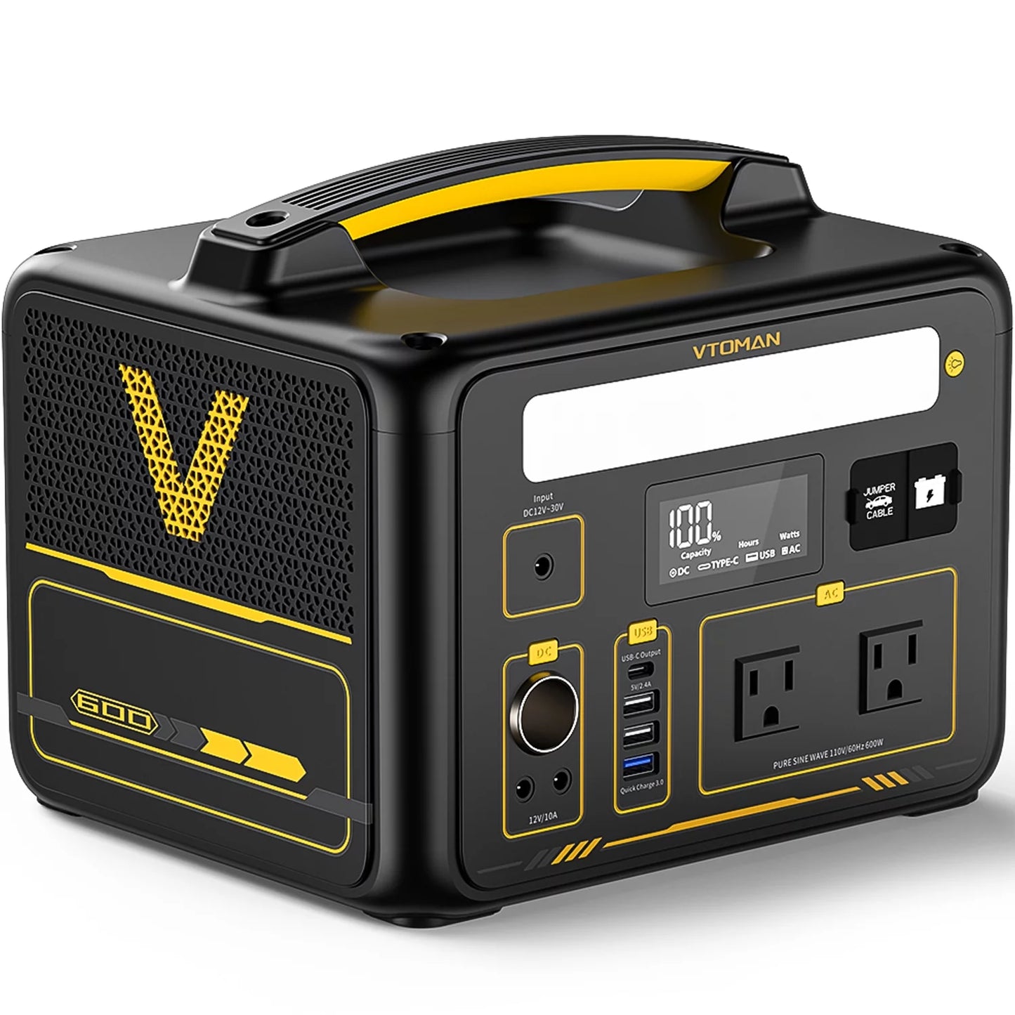 VTOMAN Jump 600X Portable Power Station 600W (1200W Peak), 299Wh LFP Solar Generator with 110V/600W AC Outlet, Jump Starter, 60W USB Port, 12V DC Output for Camping &#038; Home Backup