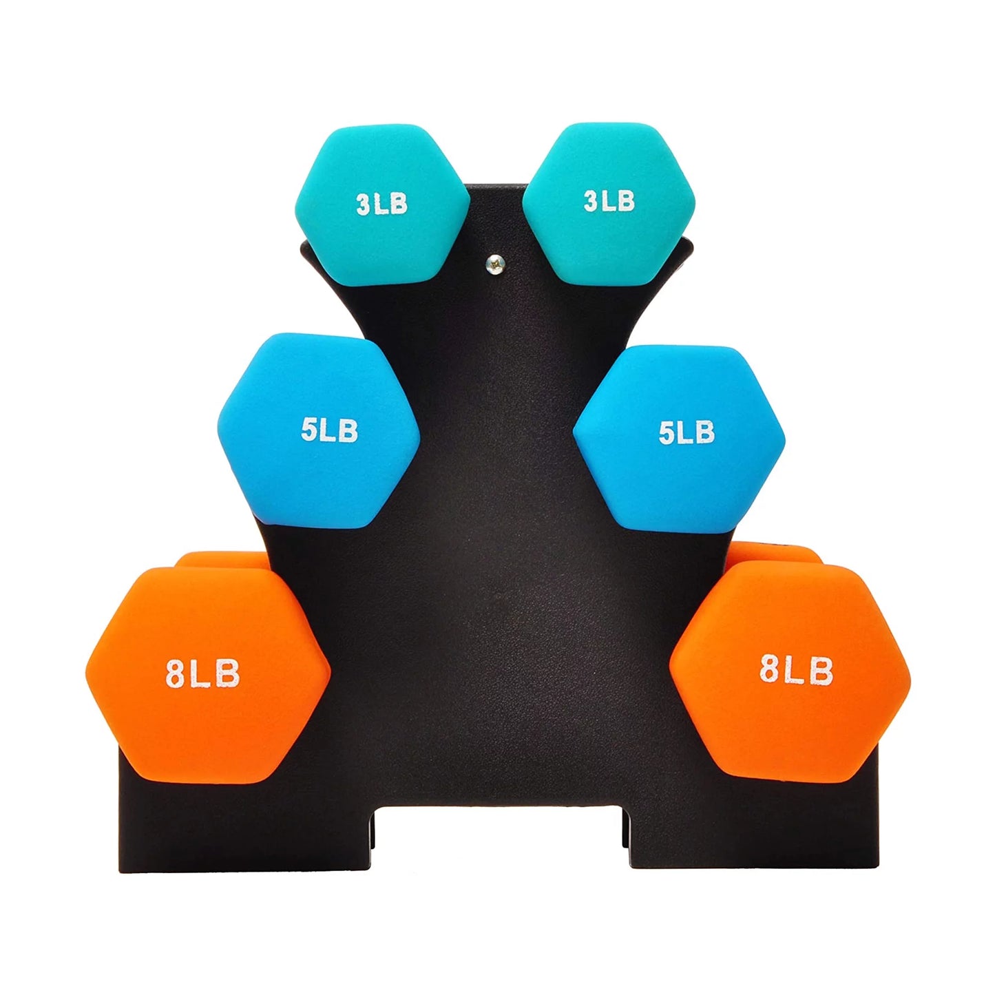 BalanceFrom Fitness Neoprene Coated Dumbbell Set w/ Stand, 3, 5, and 8Lbs