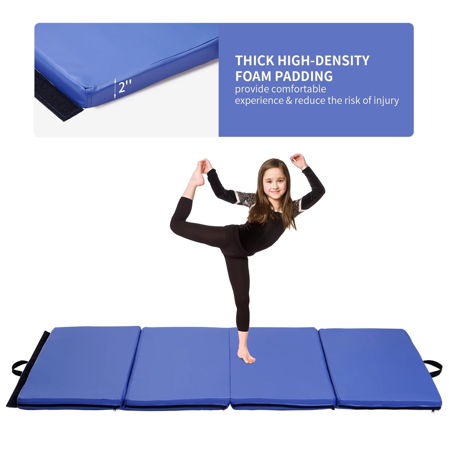 ZENOVA 3&#8217;x6&#8217;x2&#8243; Folding Tumble Exercise Mats Gymnastics Mat Aerobics Stretching Yoga Mat for Home Gym, Blue