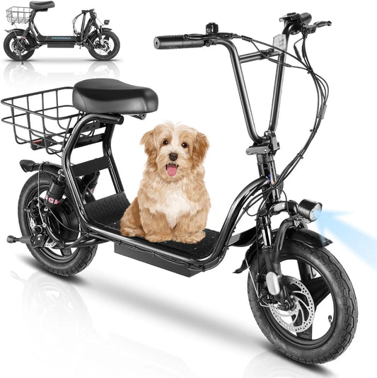 500W Electric Scooter with Seat for Adults, Max Speed 20 Mph Up to 25 Miles Range, 14&#8243; Tire for Commuting Scooter, Black