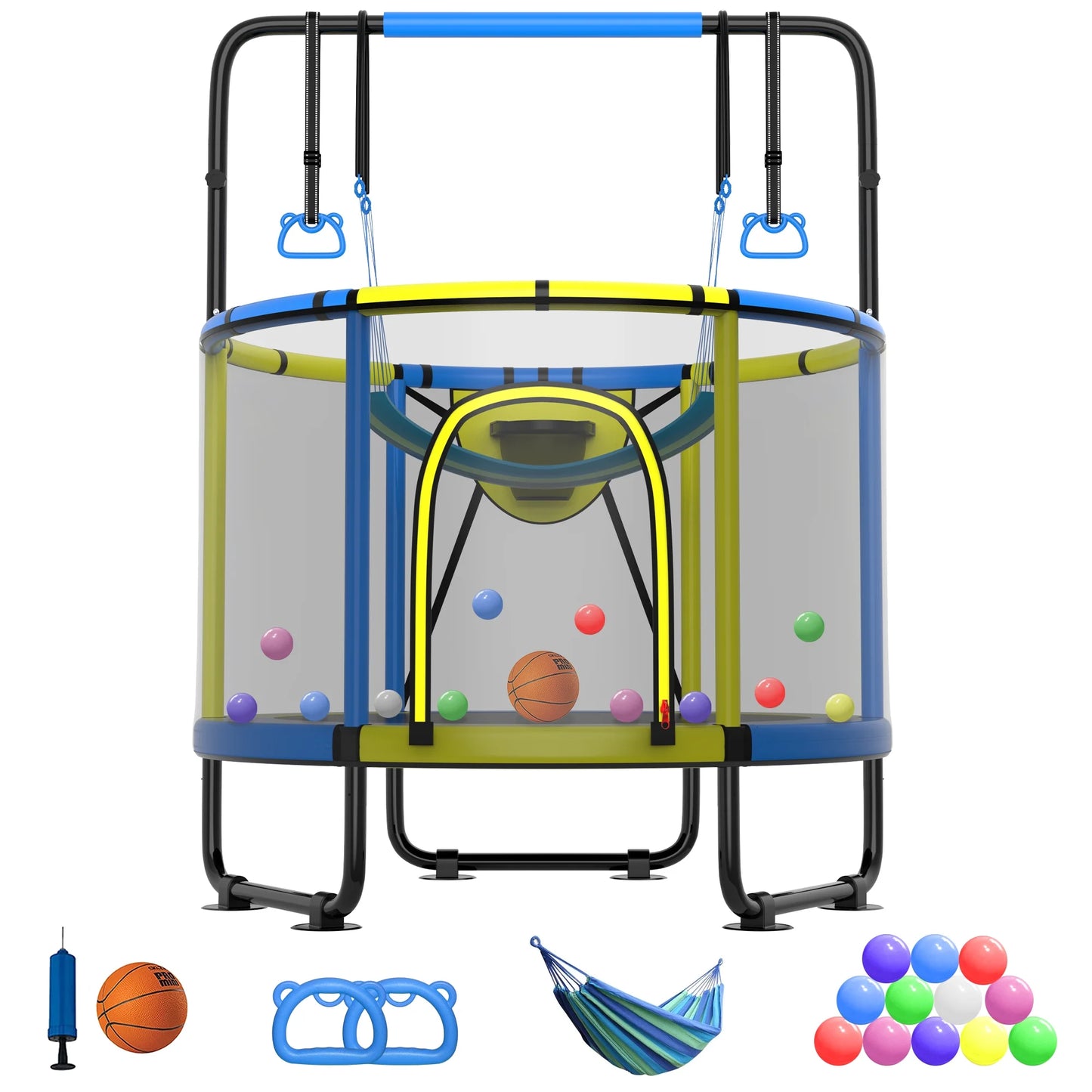 CITYLE Trampoline for Kids 600LBS 60&#8221; 5FT Toddler Trampoline Indoor Outdoor with Basketball Hoop, Swing, Adjustable Bar, Mini Small Trampoline with Enclosure, Gifts for Toddlers, Boys &#038; Girls