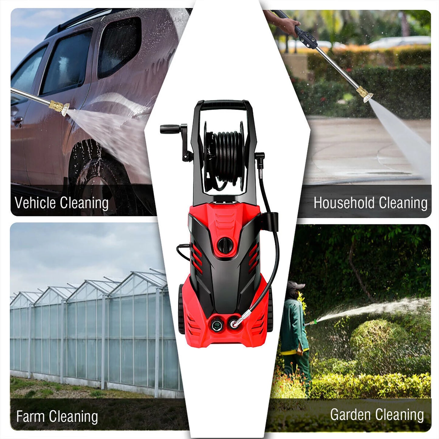 3000PSI Electric High Pressure Washer Machine 2 GPM 2000W w/ Deck Patio Cleaner