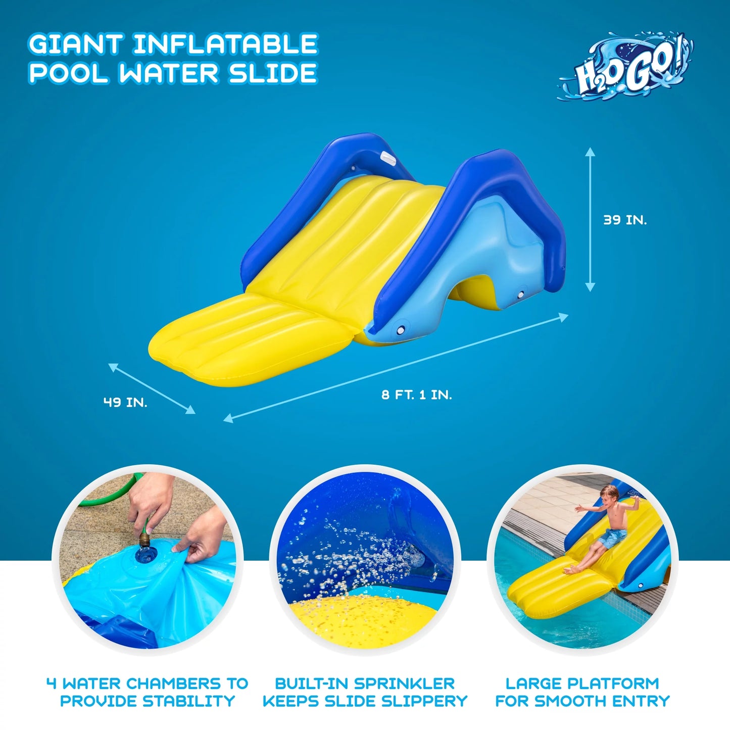 Bestway H2OGO! Giant Inflatable Outdoor Pool Water Slide with Built-In Sprinkler