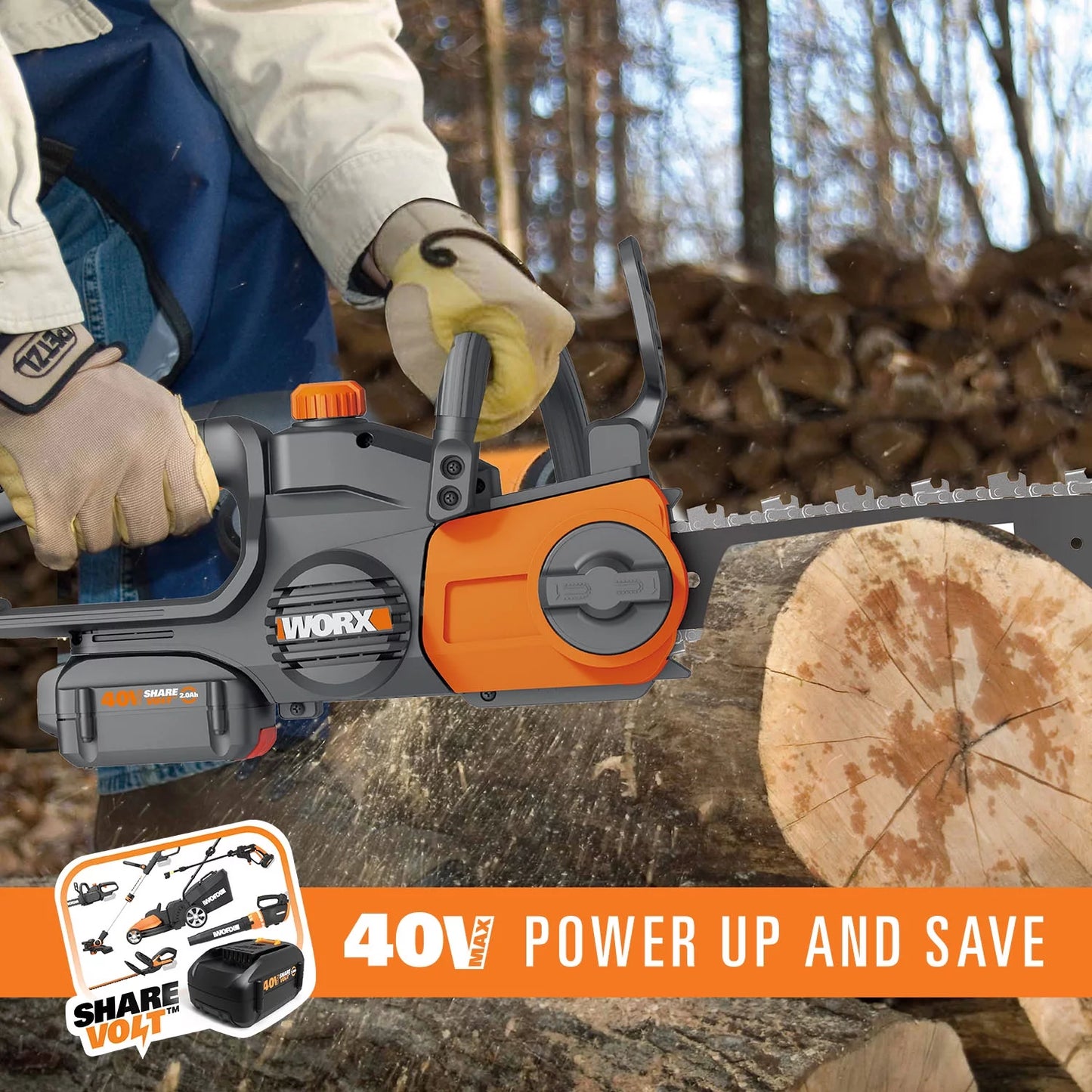 WORX WG380 40V 12? Cordless Chainsaw with Auto Tensioning and Lubrication Chain System