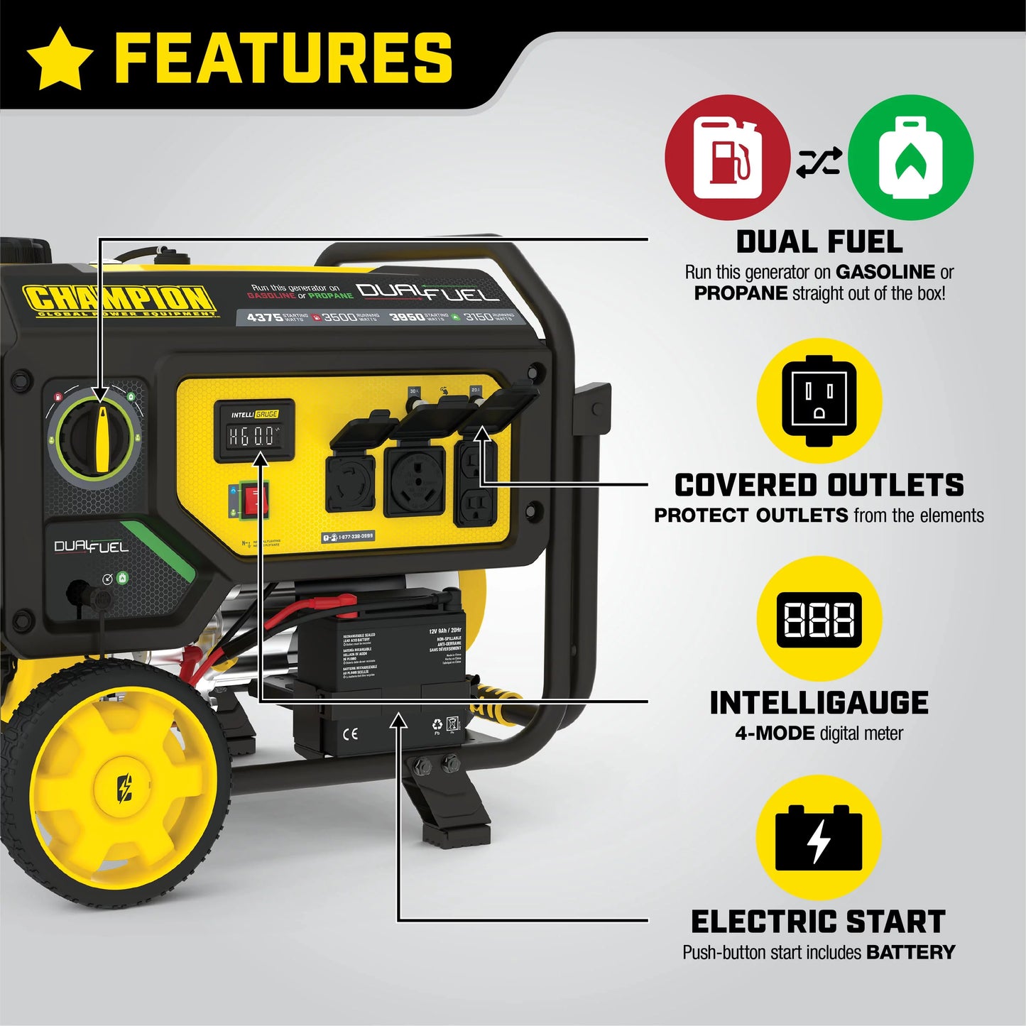 Champion Power Equipment 3500-Watt Dual Fuel Portable Generator with Electric Start