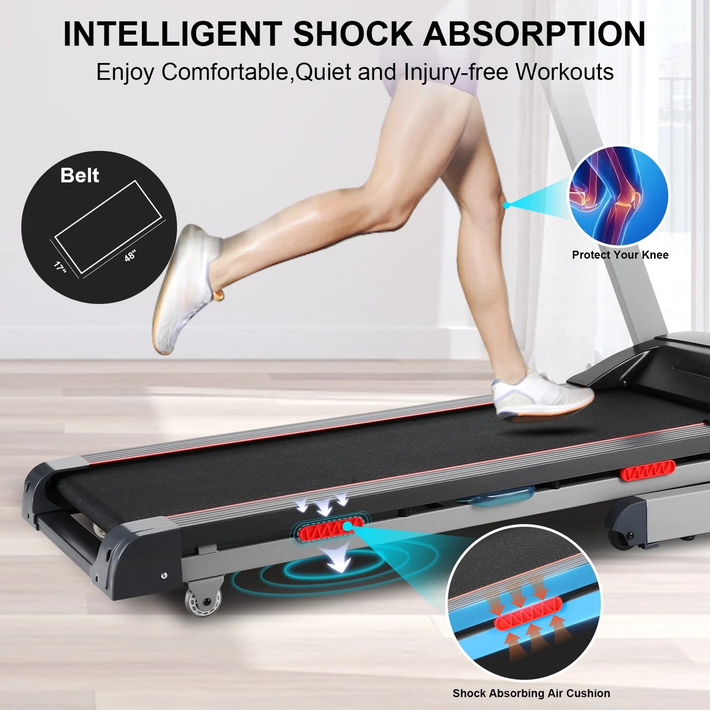 Tikmboex 3HP Folding Treadmill with 15-Level  Auto Incline 9.0 mph, Smart App Control Strong Running Machine for Cardio Fitness , Silver 300lbs