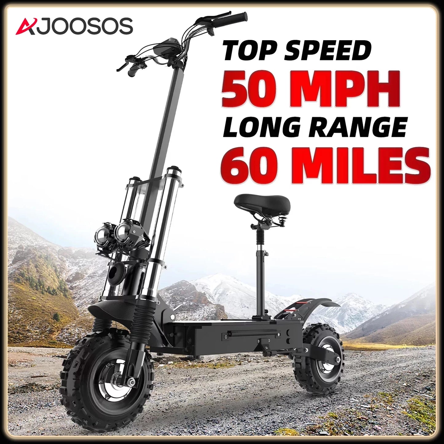 AJOOSOS X60 Electric Scooter Adults 50 mph Top Speed, 5600W Dual Motor, 60 Miles Long Range, 11&#8243; Off-Road Tire, Hydraulic shock absorption, Foldable Electric Scooter with Seat