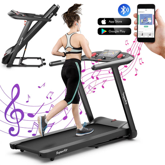 SuperFit 4.75HP Folding Treadmill w/Preset Programs Touch Screen Voice/APP/Remote Control