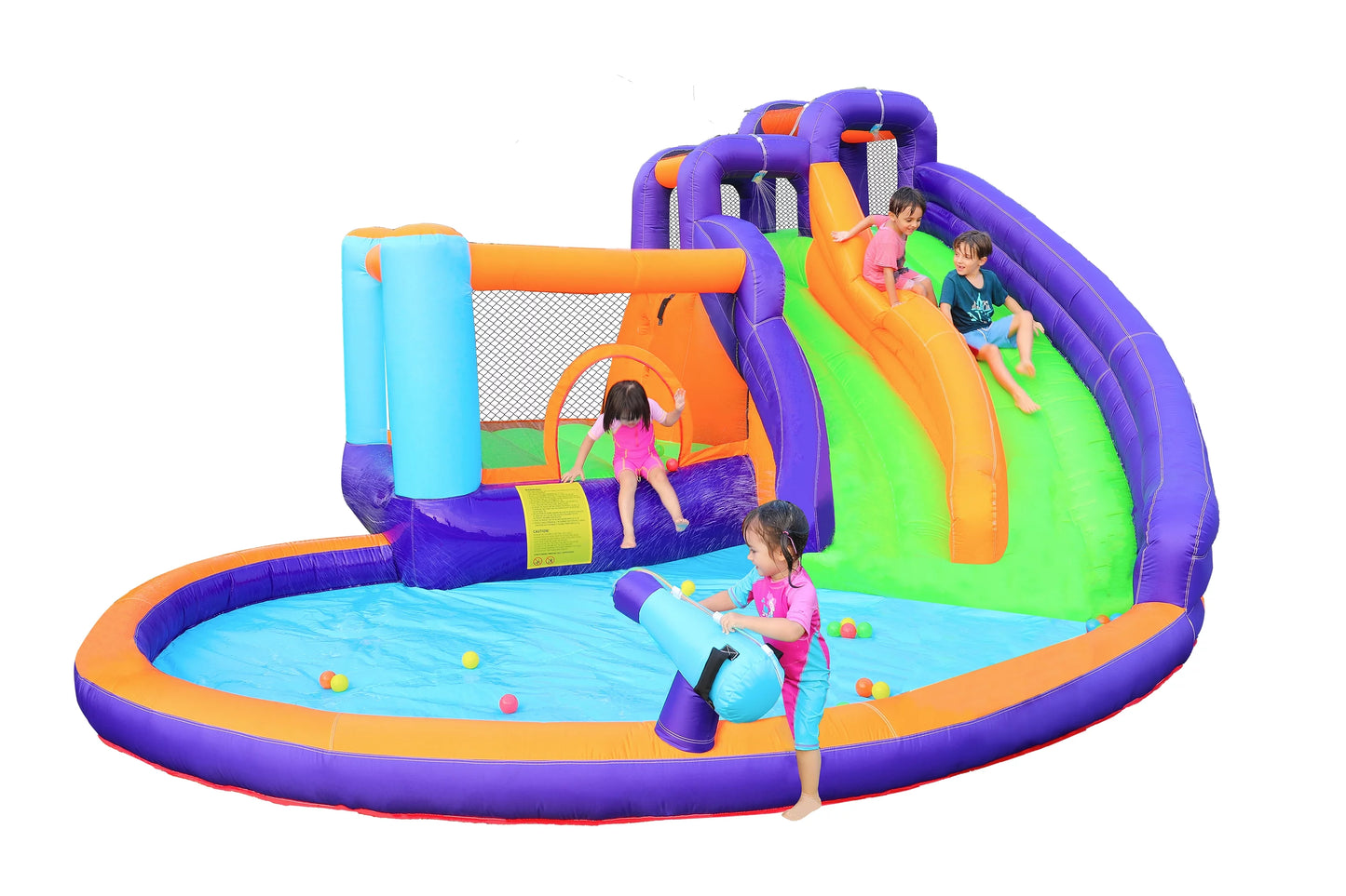 CocoNut Castles Double Slide Inflatable Water Park with Water Cannon