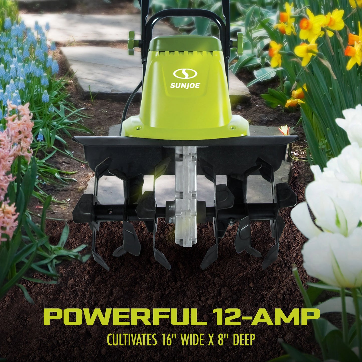 Sun Joe Electric 16-inch Garden Tiller + Cultivator, 12-Amp, 3-Position